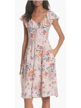 Rebecca Taylor Marlena Ruffle Silk Midi Dress Dusty Rose / Tea Rose Pink, Size 2